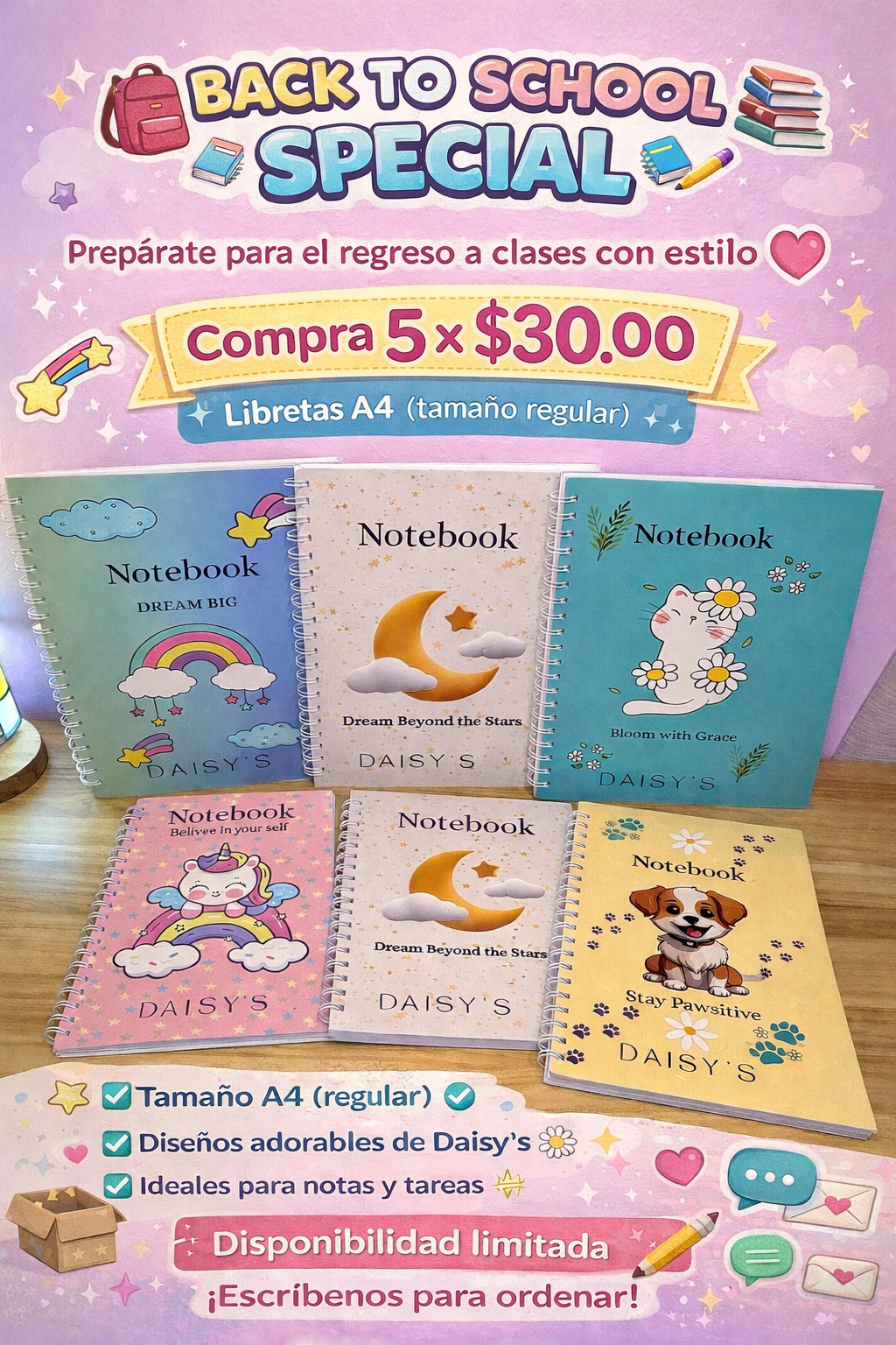 🎒 Back to School Special – Libretas Daisy’s (A4)🌼