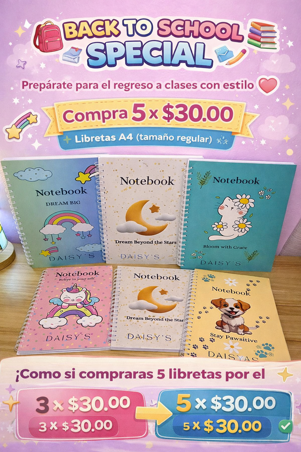 🎒 Back to School Special – Libretas Daisy’s (A4)🌼